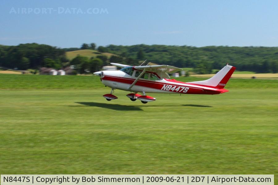 N8447S, 1965 Cessna 182H Skylane C/N 18256547, Landing on 28 at the Beach City, Ohio Father's Day fly-in.