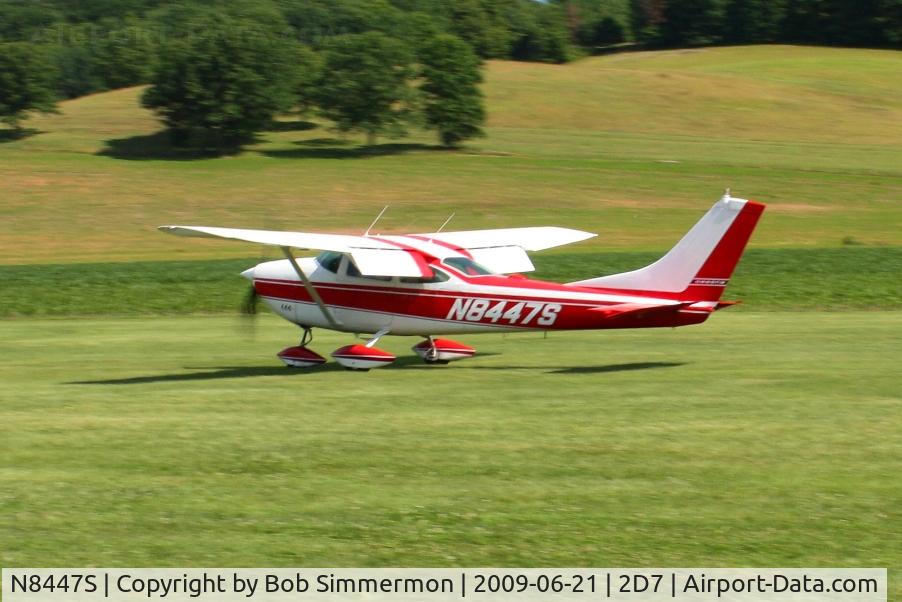 N8447S, 1965 Cessna 182H Skylane C/N 18256547, Landing on 28 at the Beach City, Ohio Father's Day fly-in.