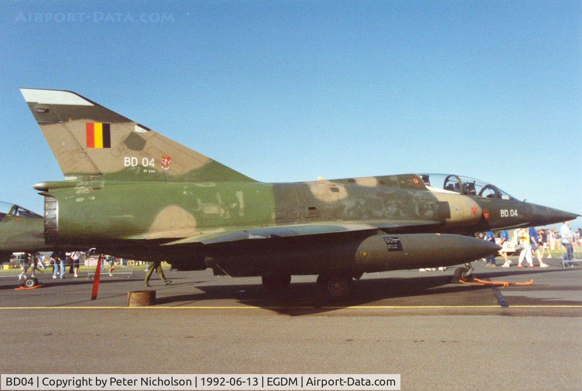 BD04, SABCA Mirage 5BD C/N 204, Mirage 5BD of 42 Squadron Belgian Air Force at the 1992 Air Tournament Intnl at Boscombe Down.