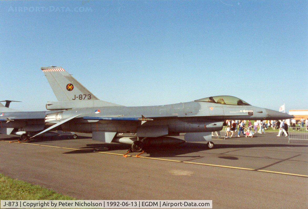 J-873, 1981 Fokker F-16A Fighting Falcon C/N 6D-90, F-16A Falcon of 312 Squadron Royal Netherlands Air Force at the 1992 Air Tattoo Intnl at Boscombe Down.