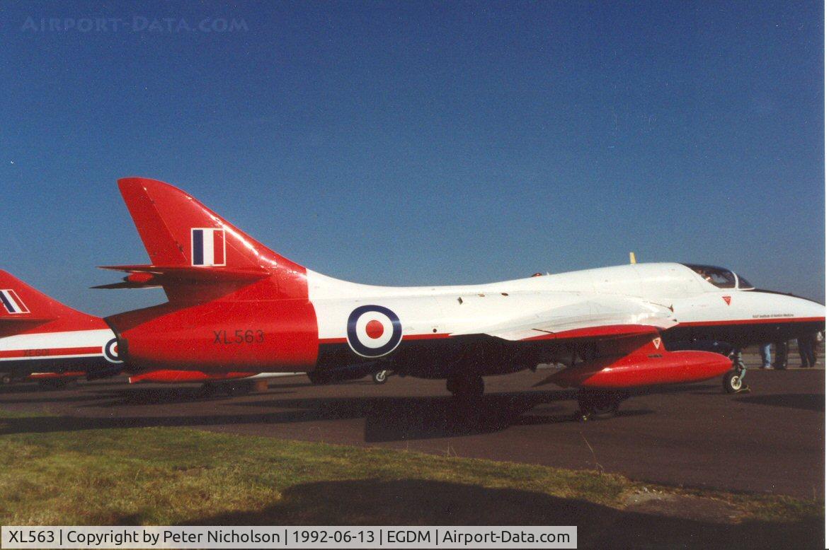 XL563, 1957 Hawker Hunter T.7 C/N 41H-693714, Hunter T.7 of the RAF Institute of Aviation Medicine at Farnborough on display at the 1992 Air Tattoo Intnl at Boscombe Down.