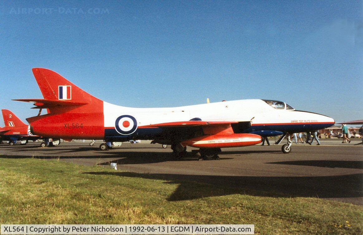 XL564, 1957 Hawker Hunter T.7 C/N 41H-693715, Hunter T.7 of the Empire Test Pilots School on display at the 1992 Air Tattoo Intnl at Boscombe Down.