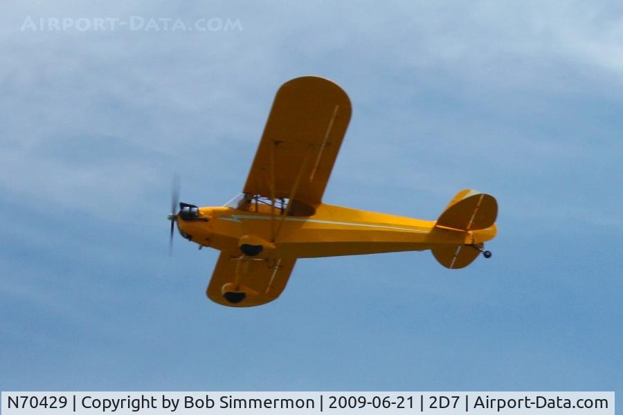 N70429, 1946 Piper J3C-65 Cub Cub C/N 17422, Overflying Father's Day fly-in at Beach City, Ohio.