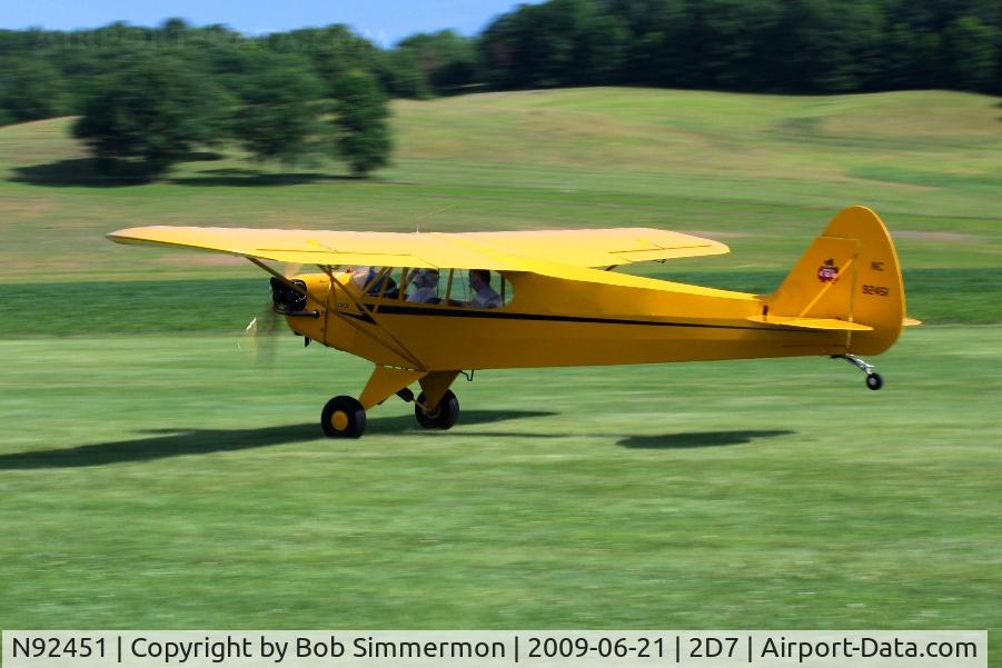 N92451, 1946 Piper J3C-65 Cub Cub C/N 16920, Landing on 28 at the Father's Day fly-in; Beach City, Ohio.