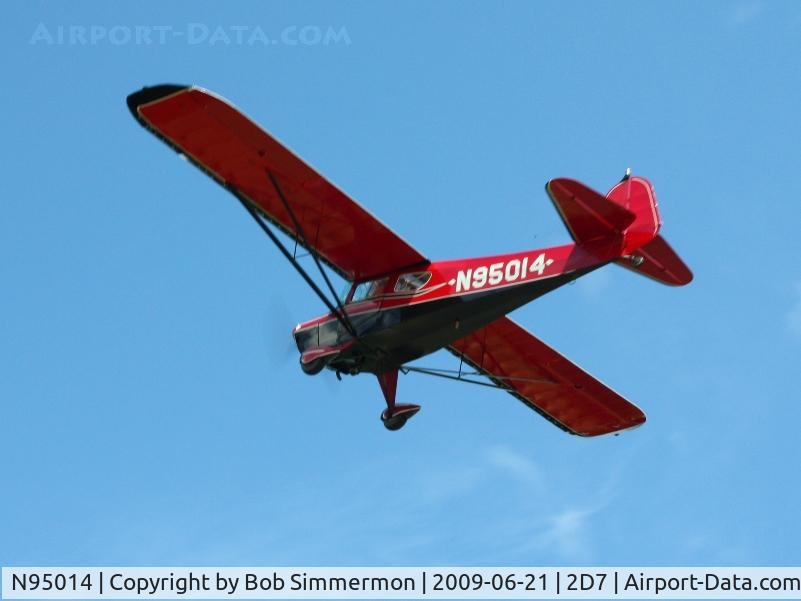 N95014, 1946 Taylorcraft BC12-D C/N 9414, Overflying Father's Day fly-in at Beach City, Ohio.
