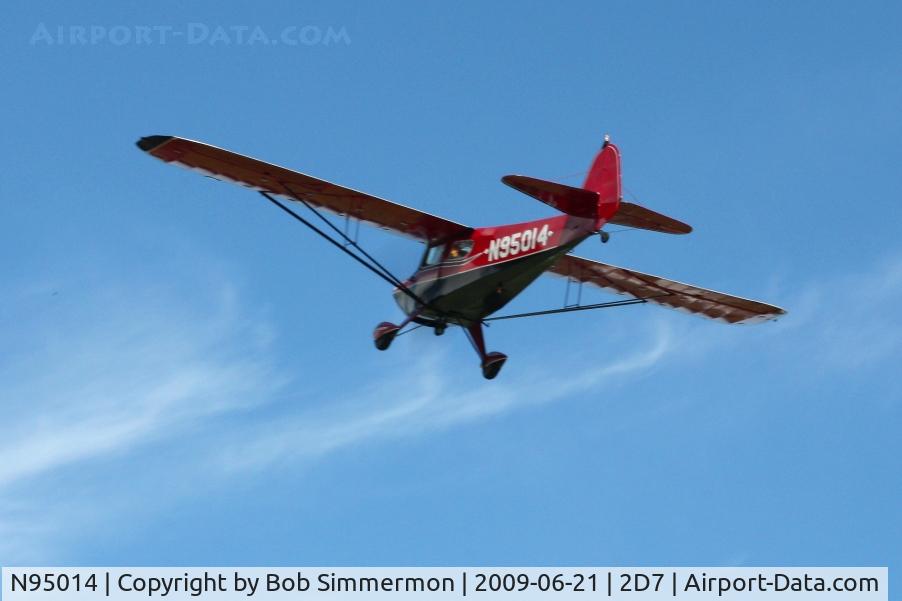 N95014, 1946 Taylorcraft BC12-D C/N 9414, Overflying Father's Day fly-in at Beach City, Ohio.