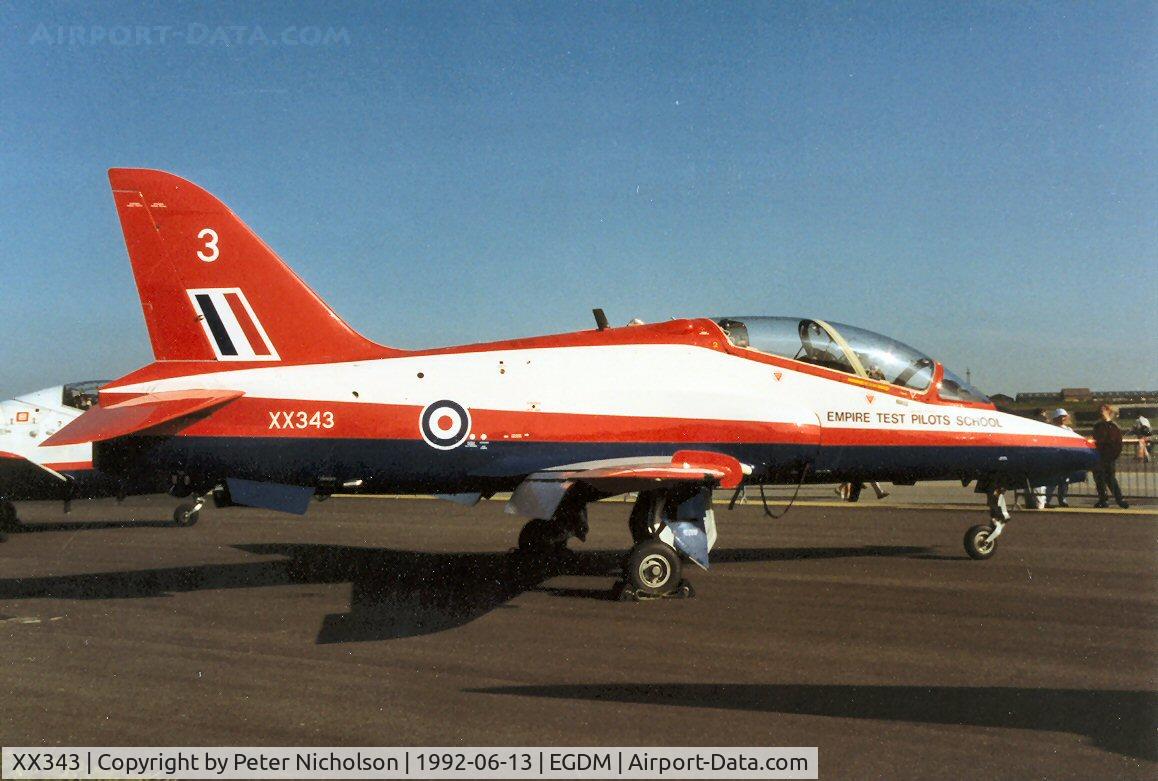 XX343, 1981 Hawker Siddeley Hawk T.1 C/N 192/312167, Hawk T.1 of the Empire Test Pilots School at the 1992 Air Tattoo Intnl at Boscombe Down.