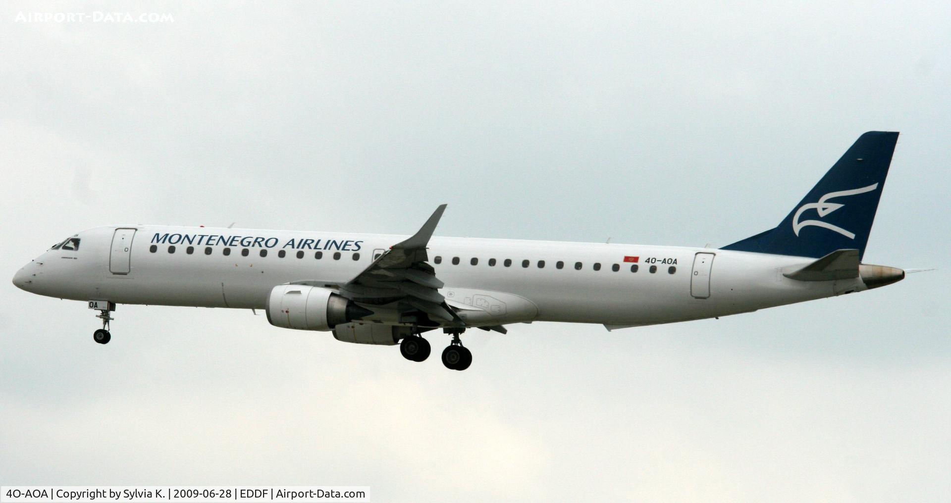 4O-AOA, 2008 Embraer 195LR (ERJ-190-200LR) C/N 19000180, Montenegro Airlines