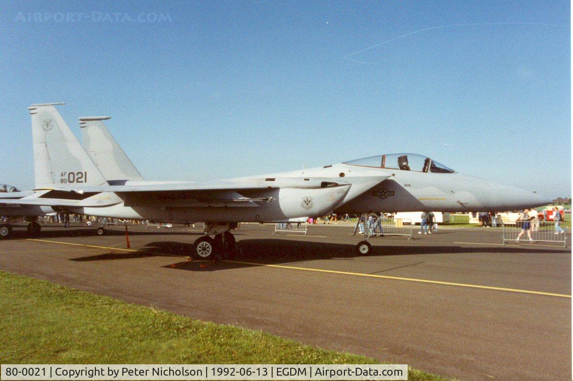 80-0021, 1980 McDonnell Douglas F-15C Eagle C/N 0663/C170, F-15C Eagle of 57th Fighter Squadron at the 1992 Air Tattoo Intnl at Boscombe Down.