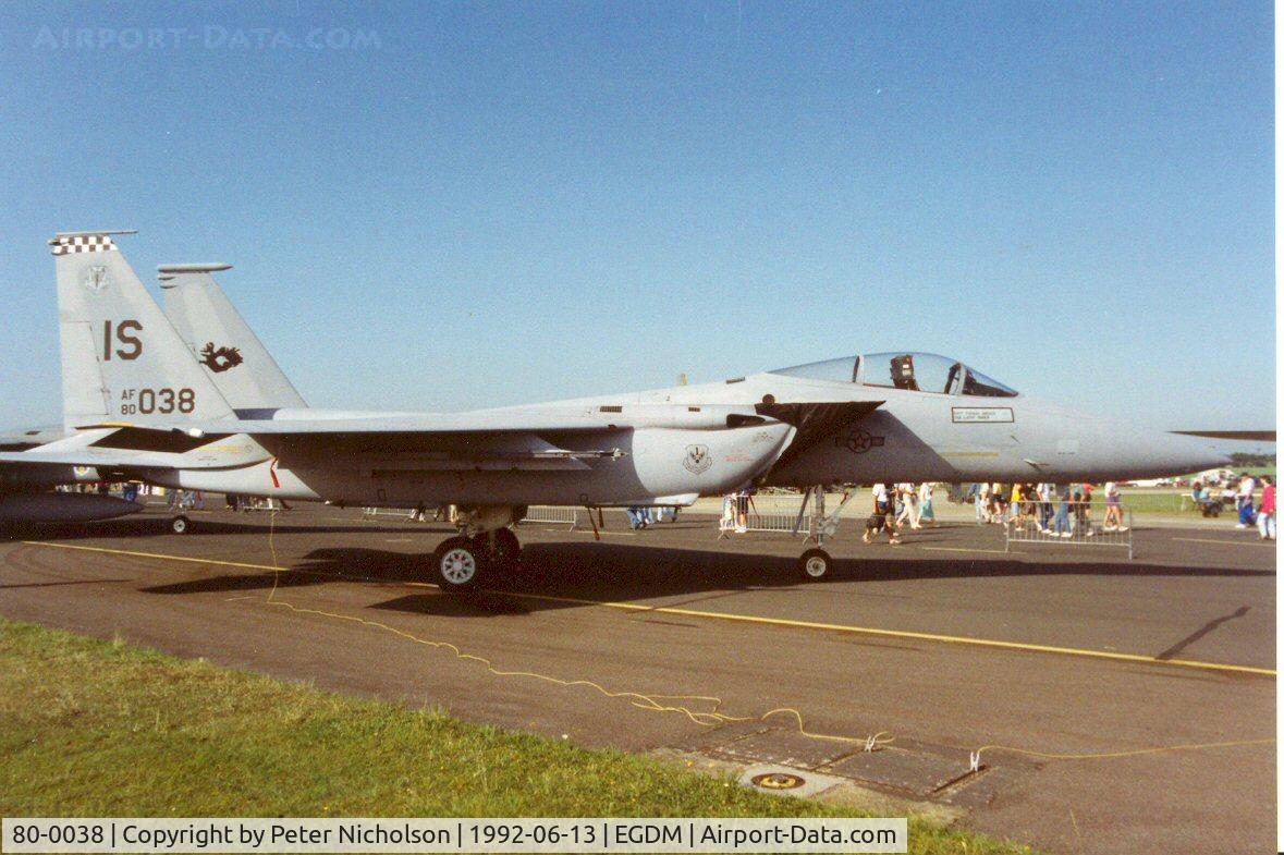 80-0038, 1980 McDonnell Douglas F-15C Eagle C/N 0696/C187, F-15C Eagle of 57th Fighter Squadron at the 1992 Air Tattoo Intnl at Boscombe Down.