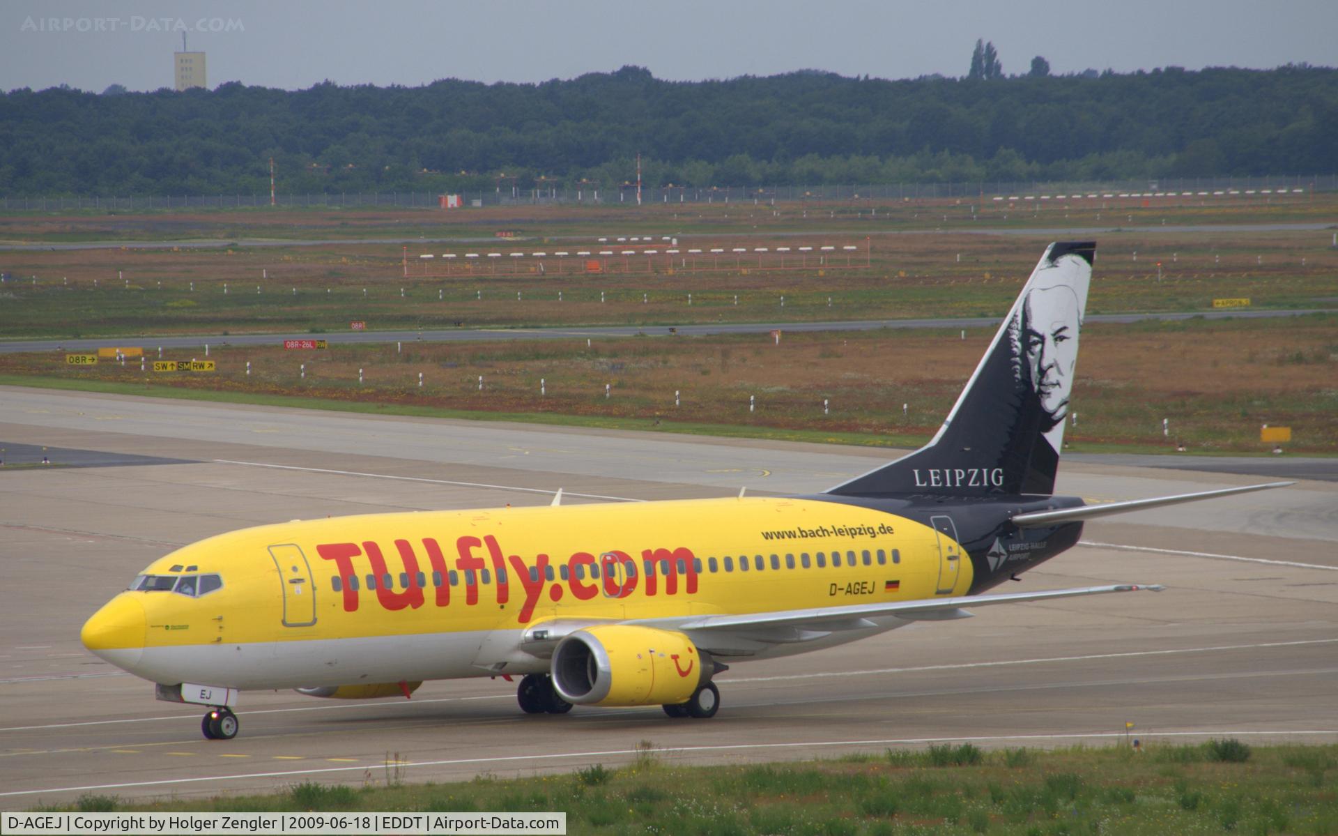 D-AGEJ, 1988 Boeing 737-3L9 C/N 24221, Boeing 737-300 which flies PR for the Leipzig-Halle region in the center of Germany. At the tail on the left Johann Sebastian Bach and on the right Georg Friedrich Haendel