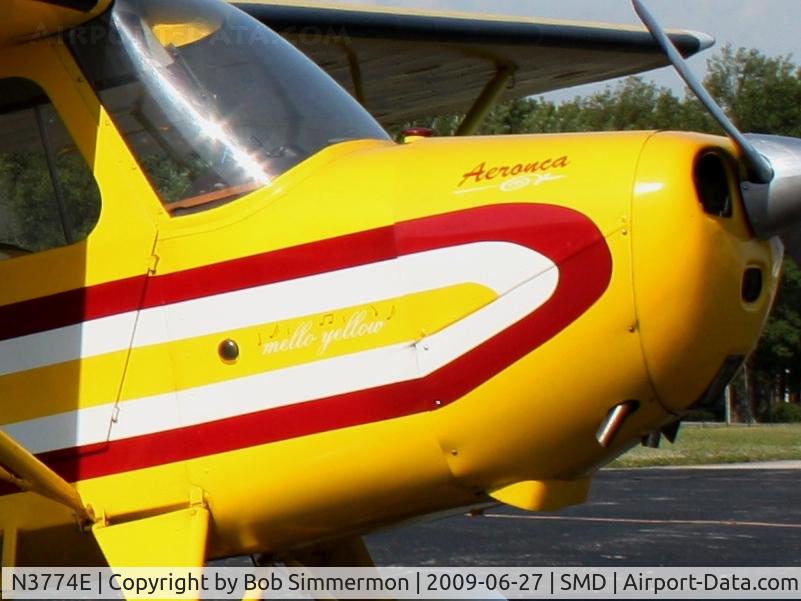 N3774E, 1947 Aeronca 7AC Champion C/N 7AC-7057, Nose art detail.  Fly-in breakfast at Fort Wayne, Indiana's Smith Field.