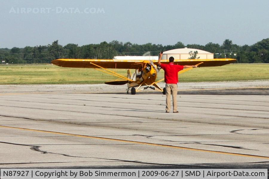 N87927, 1946 Piper J3C-65 Cub Cub C/N 15545, Arriving at Fort Wayne, Indiana's Smith field during the fly-in breakfast.