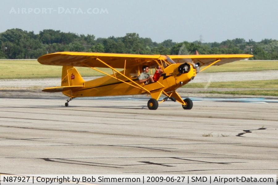 N87927, 1946 Piper J3C-65 Cub Cub C/N 15545, Arriving at Fort Wayne, Indiana's Smith field during the fly-in breakfast.