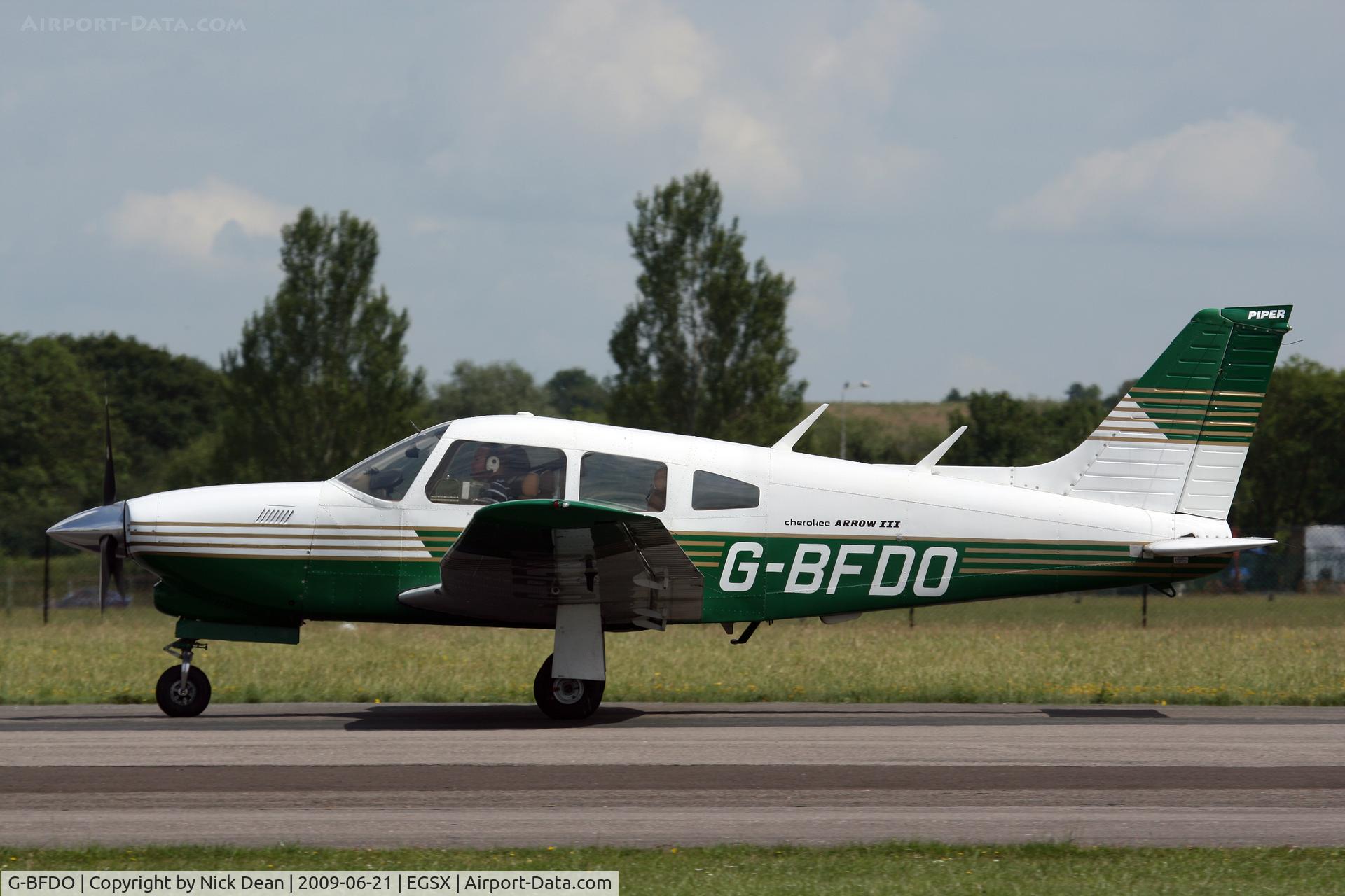 G-BFDO, 1977 Piper PA-28R-201T Cherokee Arrow III C/N 28R-7703212, EGSX