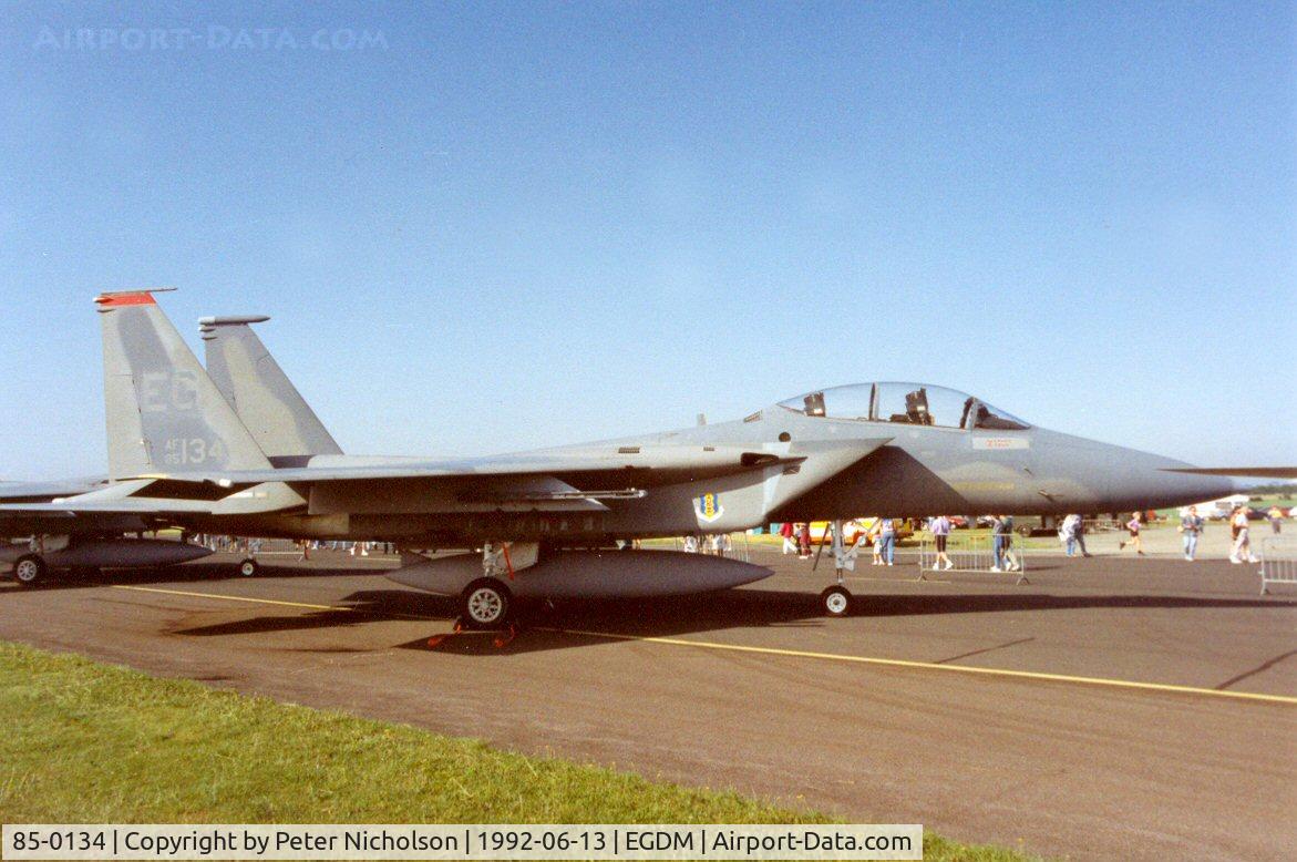 85-0134, 1985 McDonnell Douglas F-15D Eagle C/N 0980/D060, F-15D Eagle of 60th Fighter Squadron/33rd Fighter Wing at the 1992 Air Tattoo Intnl at Boscombe Down.