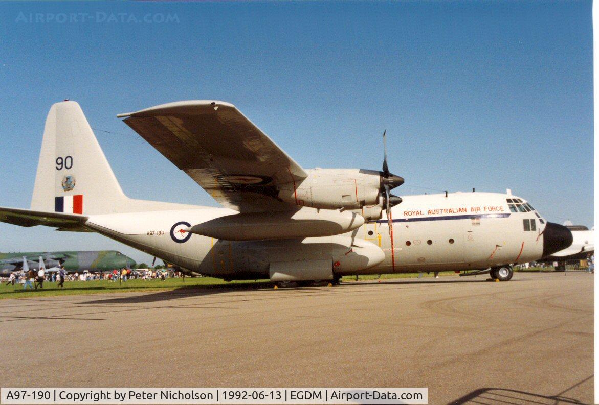 A97-190, 1965 Lockheed C-130E Hercules C/N 382-4190, Another view of the Royal Australian Air Force Hercules at the 1992 Air Tattoo Intnl at Boscombe Down.
