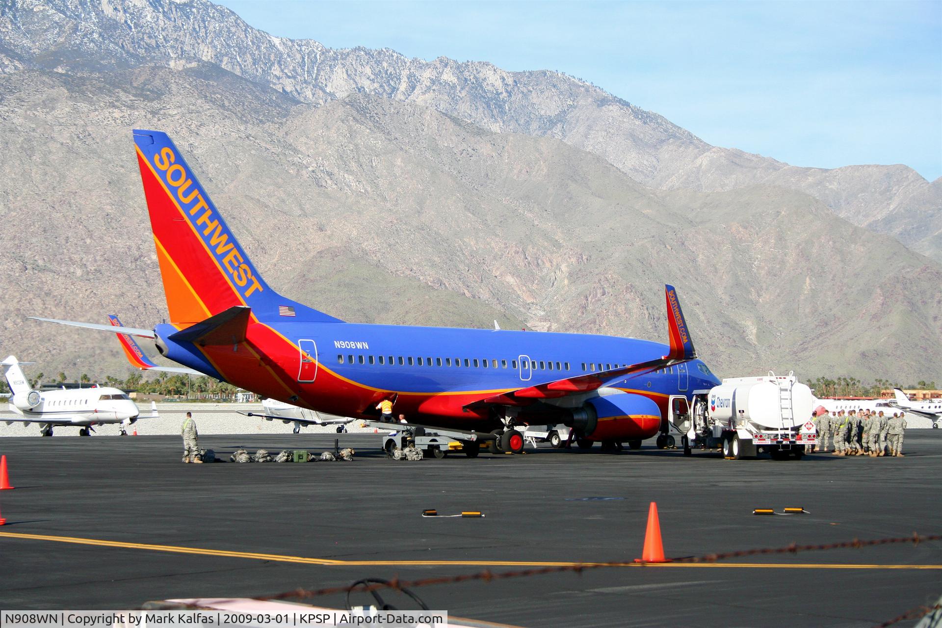 N908WN, 2008 Boeing 737-7H4 C/N 36620, A rare visitor to KPSP-Southwest 737-7H4, N908WN Army troop charter 