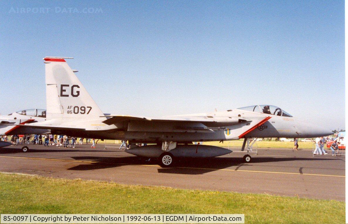 85-0097, 1985 McDonnell Douglas F-15C Eagle C/N 0949/C339, F-15C Eagle, callsign Photon 44, of 60th Fighter Squadron/33rd Fighter Wing at the 1992 Air Tattoo Intnl at Boscombe Down.