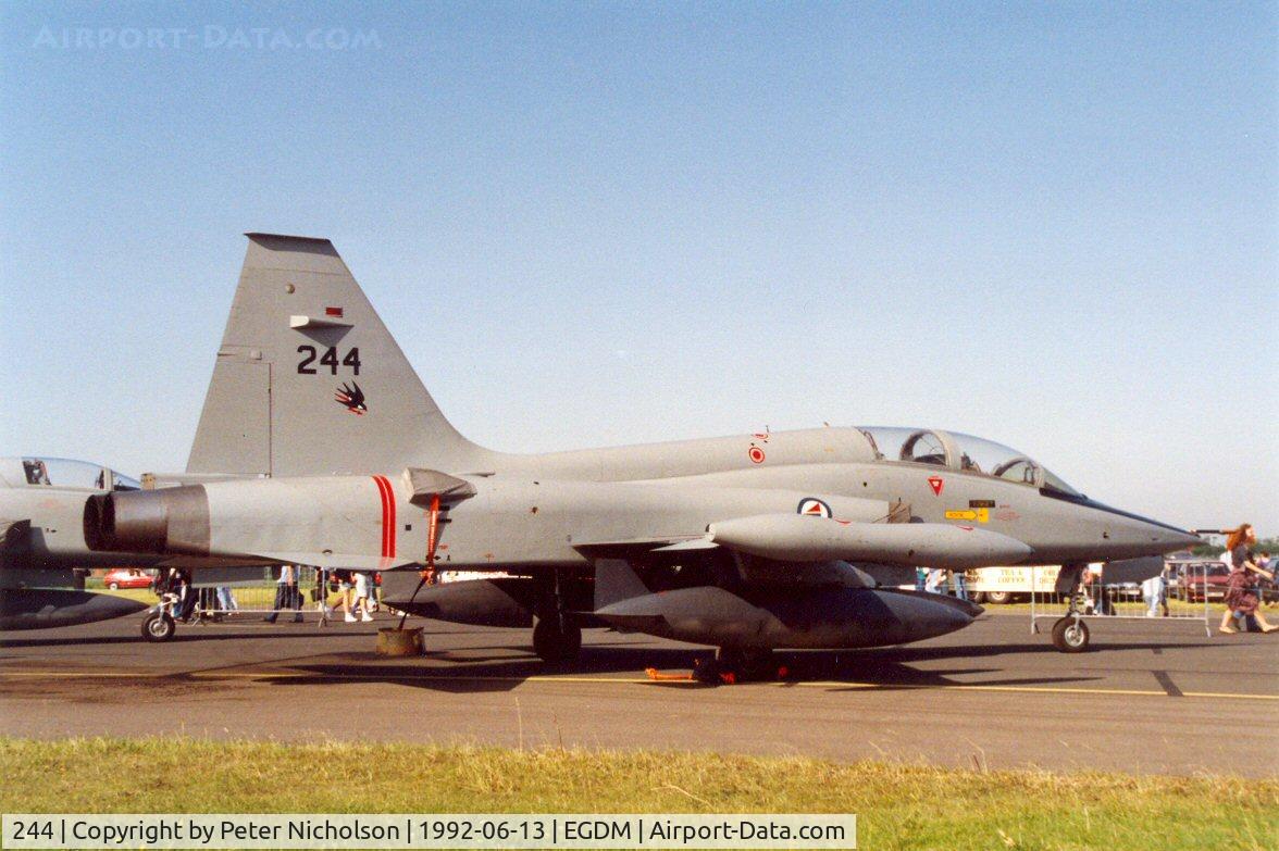 244, 1966 Northrop F-5B Freedom Fighter C/N N.9008, F-5B Freedom Fighter 244, callsign Norwegian 5003, of 336 Skv Royal Norwegian Air Force at the 1992 Air Tattoo Intnl at Boscombe Down.