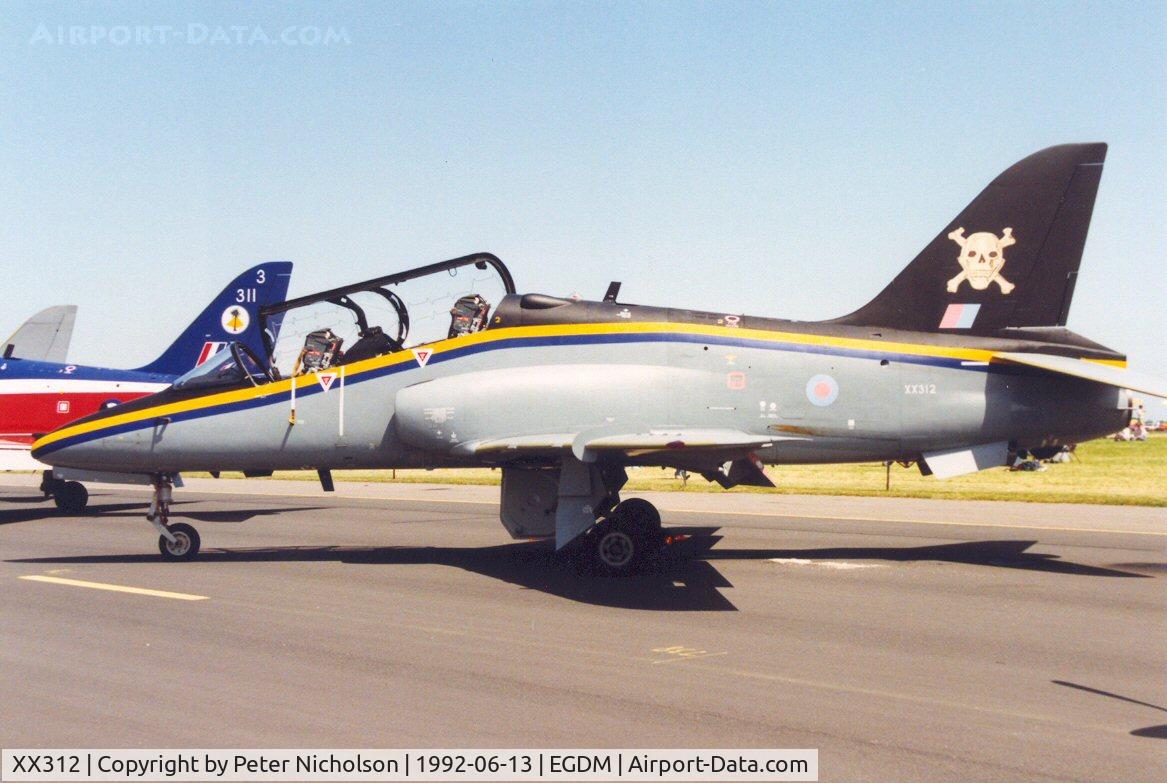 XX312, 1980 Hawker Siddeley Hawk T.1 C/N 148/312137, Hawk T.1, callsign Archer, of 100 Squadron at the 1992 Air Tattoo Intnl at Boscombe Down.