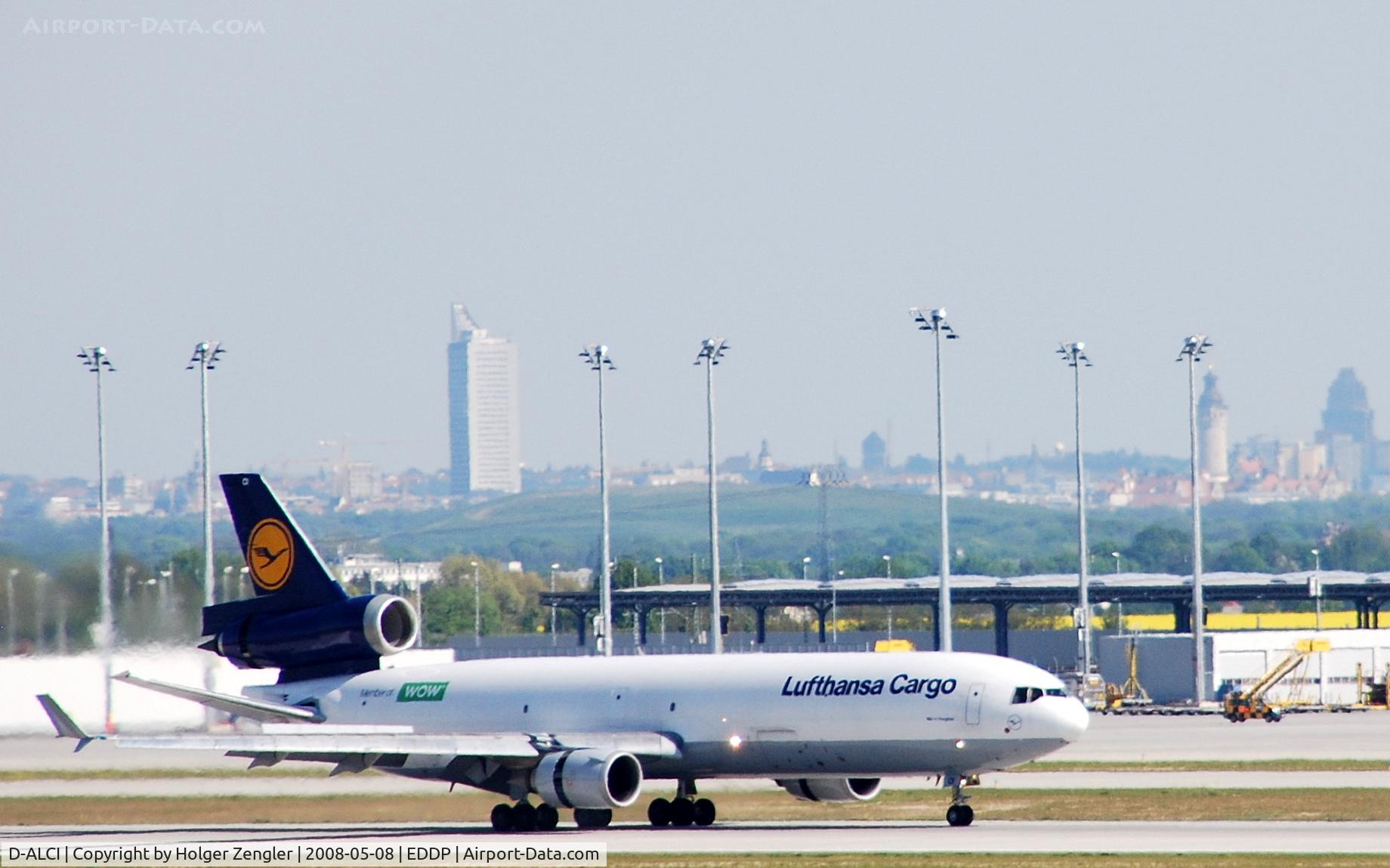 D-ALCI, 2000 McDonnell Douglas MD-11F C/N 48800, View to the skyline of Leipzig (Federal state of Saxony)