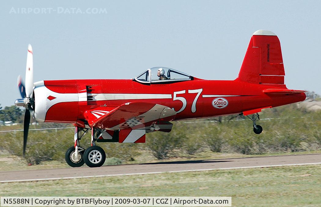N5588N, 1945 Vought (Goodyear) F2G-1 Corsair C/N 6167, Super Corsair on takeoff at the 2009 Cactus Fly-in, Casa Grande, AZ
