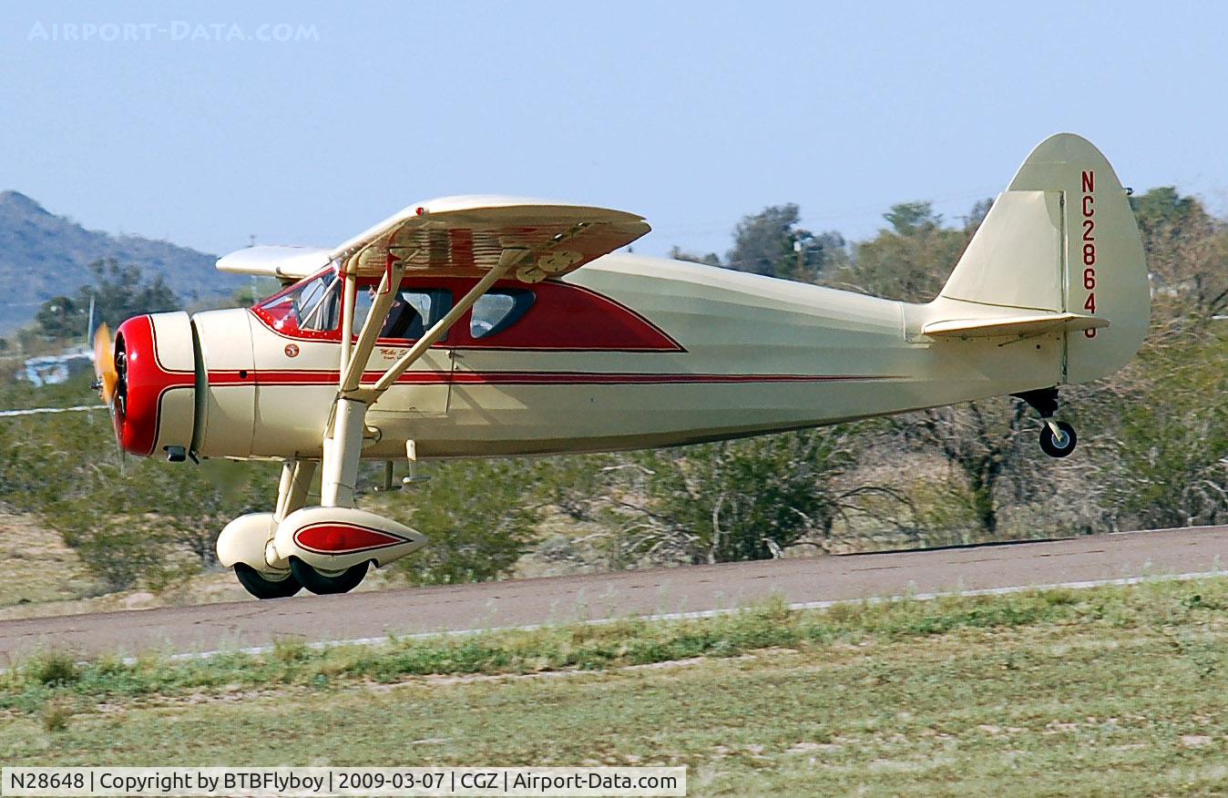 N28648, 1940 Fairchild 24W-40 C/N W40-148, Warner powered Fairchild 24 departing the 51st Annual Cactus Fly-in, Casa Grande, AZ, march 2009