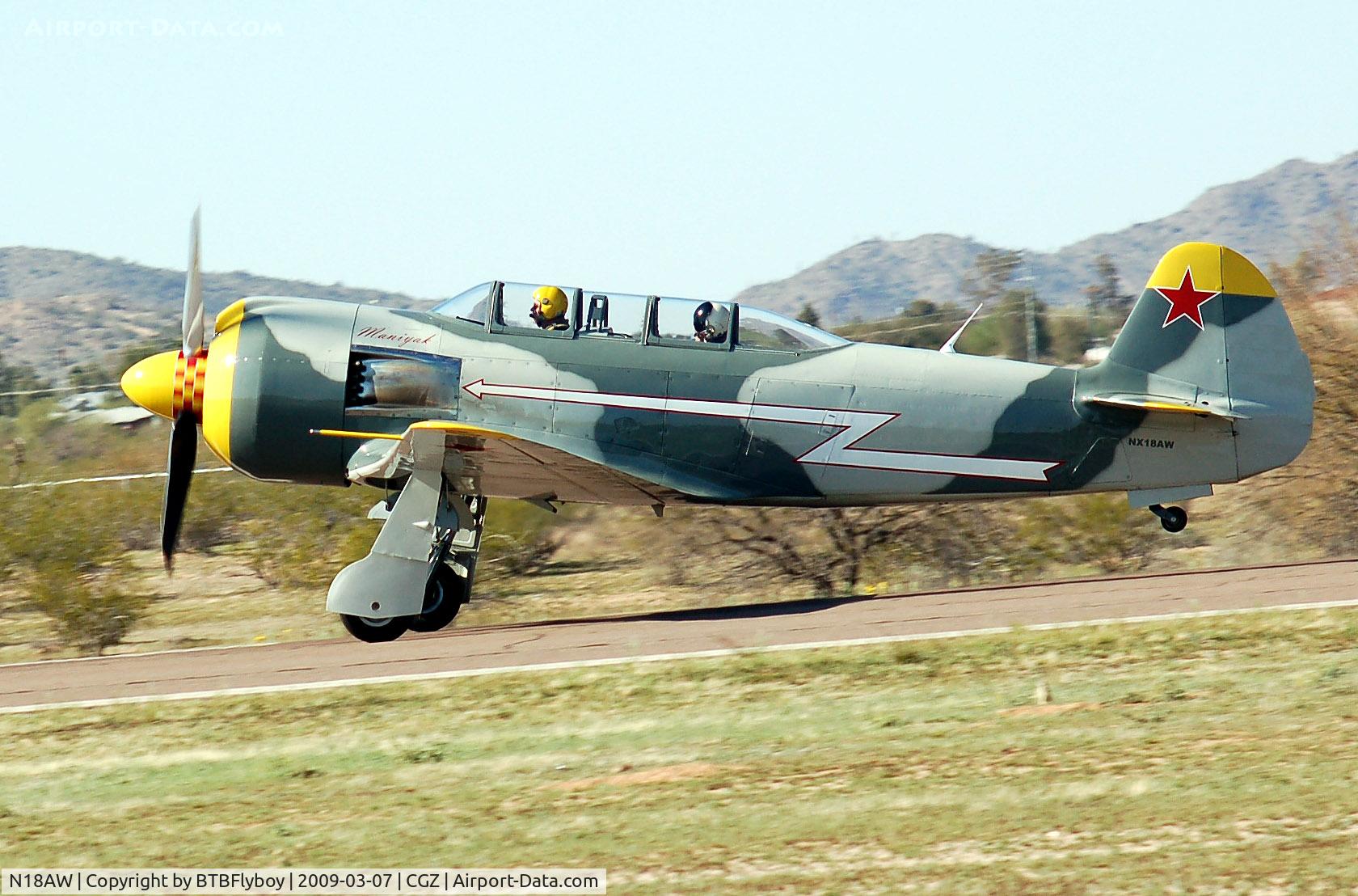 N18AW, 1954 Let C-11 (Yak-11) C/N 25-III-20, YAK 11 departing the 51st Annual Cactus Fly-in, Casa Grande, AZ, March 2009