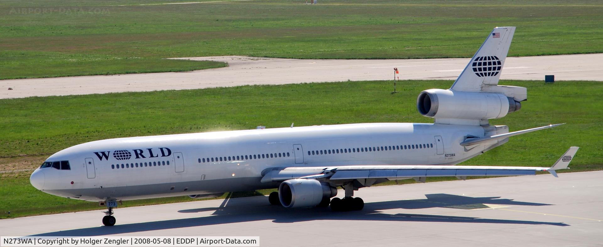 N273WA, 1993 McDonnell Douglas MD-11 C/N 48519, WORLD´s middle east shuttle leaves sunny LEJ