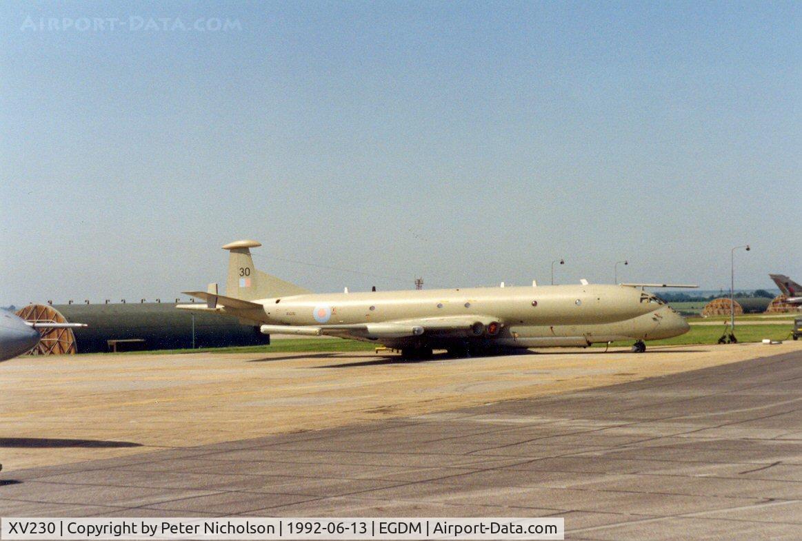 XV230, 1969 Hawker Siddeley Nimrod MR.2 C/N 8005, Nimrod MR.2 of the Kinloss Maritime Reconnaissance Wing at the 1992 Air Tattoo Intnl at Boscombe Down.