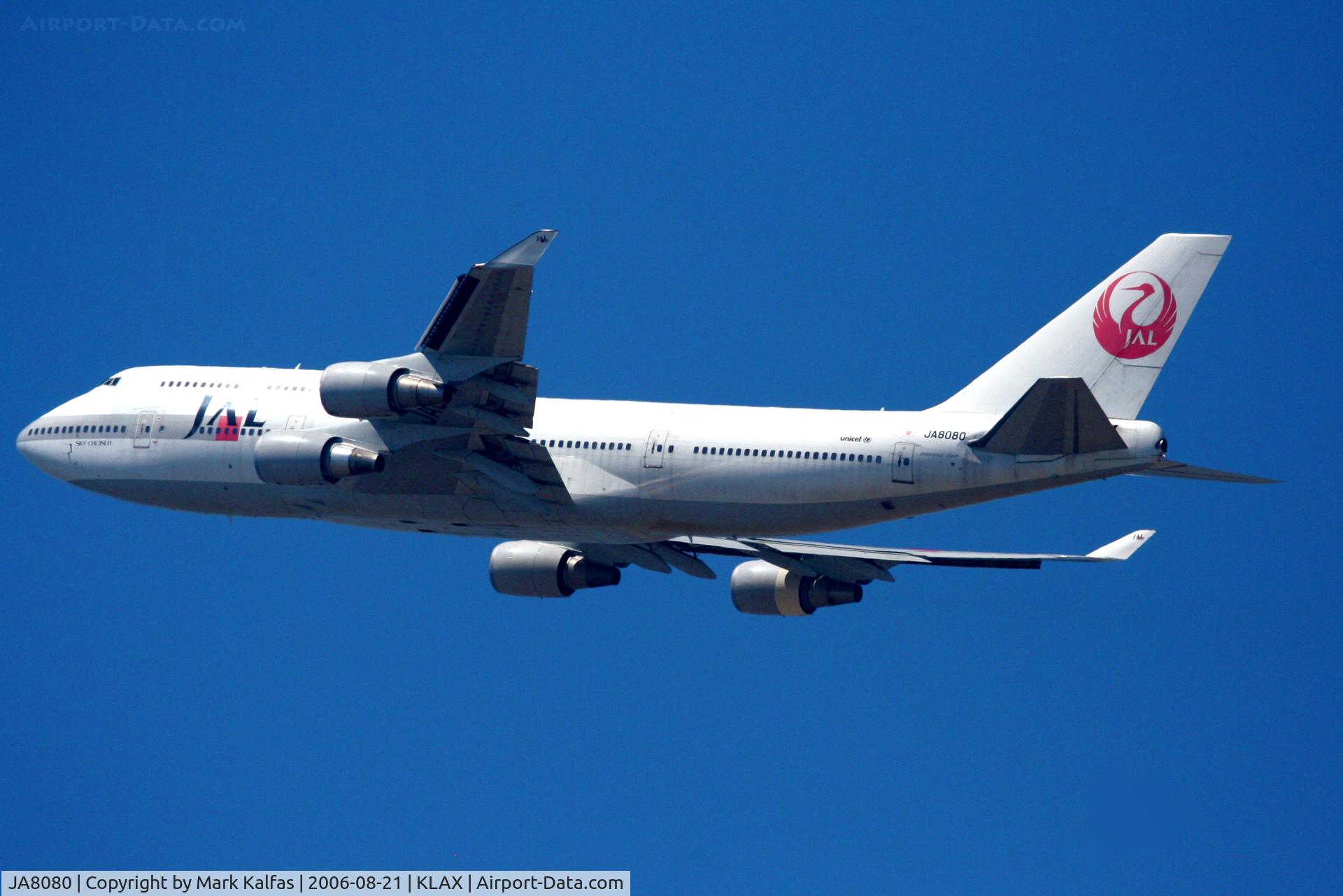 JA8080, 1990 Boeing 747-446 C/N 24886, JAL 744 Departs 25R KLAX