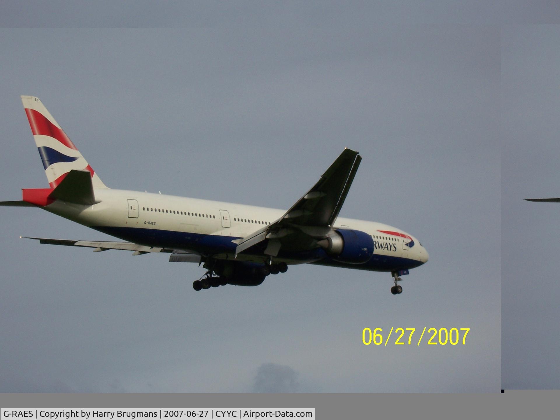 G-RAES, 1997 Boeing 777-236 C/N 27491, Landing on Runway 16 - CYYC