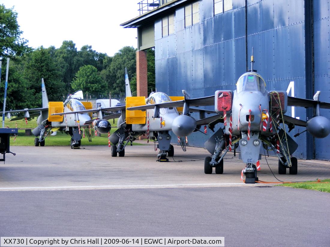 XX730, 1974 Sepecat Jaguar GR.1 C/N S.27, Defence College of Aeronautical Engineering SEPECAT Jaguar GR1, with XX835 and XX847 SEPECAT Jaguar T4's in the background