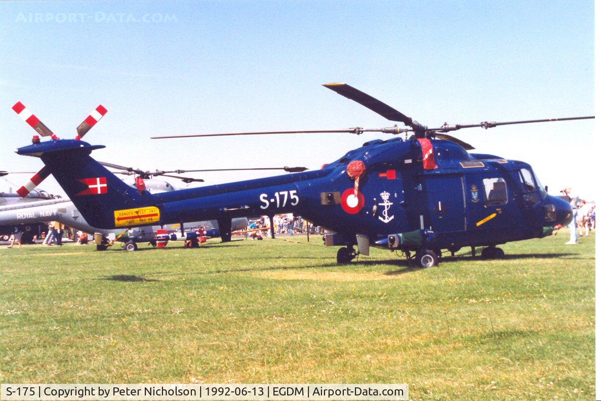 S-175, 1980 Westland Lynx MK80 C/N 175, Lynx Mk.80 of the Royal Danish Navy, serving with Esk 722, at the 1992 Air Tattoo Intnl at Boscombe Down.