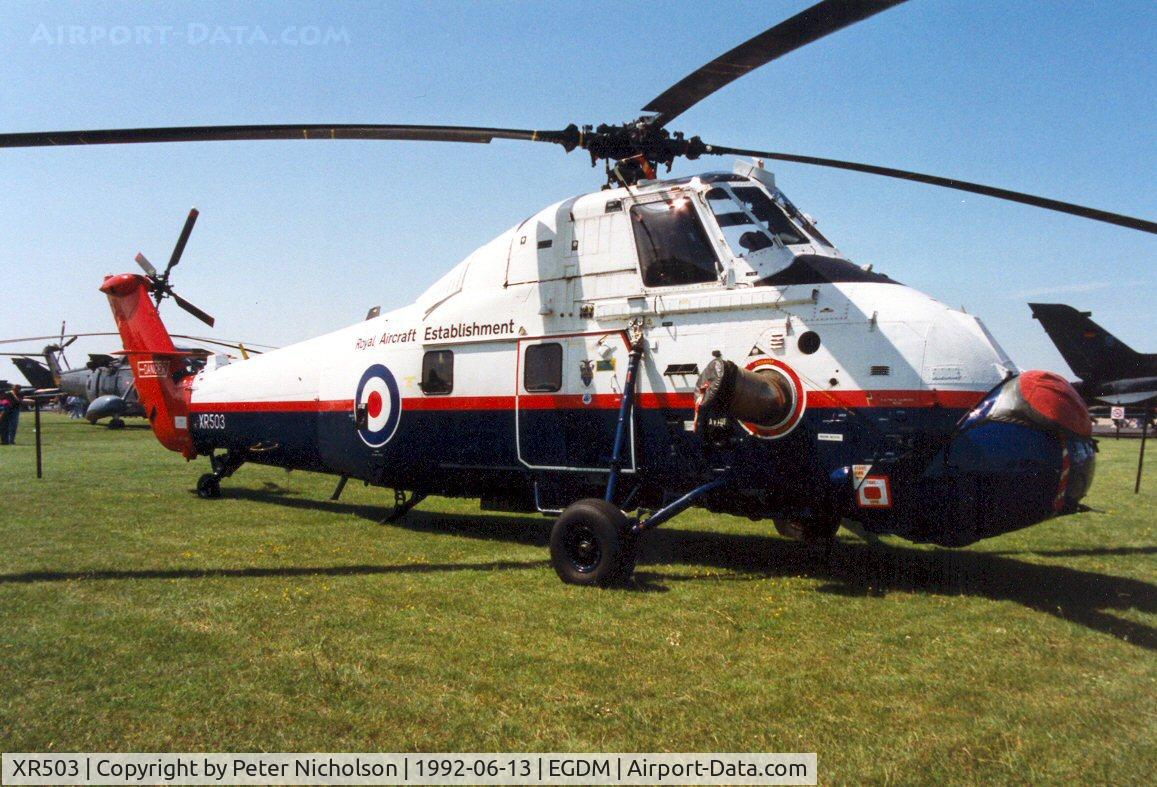 XR503, 1963 Westland Wessex HC.2 C/N WA128, Wessex HC.2, callsign Blackbox 07, of the Defence Research Agency, Bedford on display at the 1992 Air Tattoo Intnl at Boscombe Down.