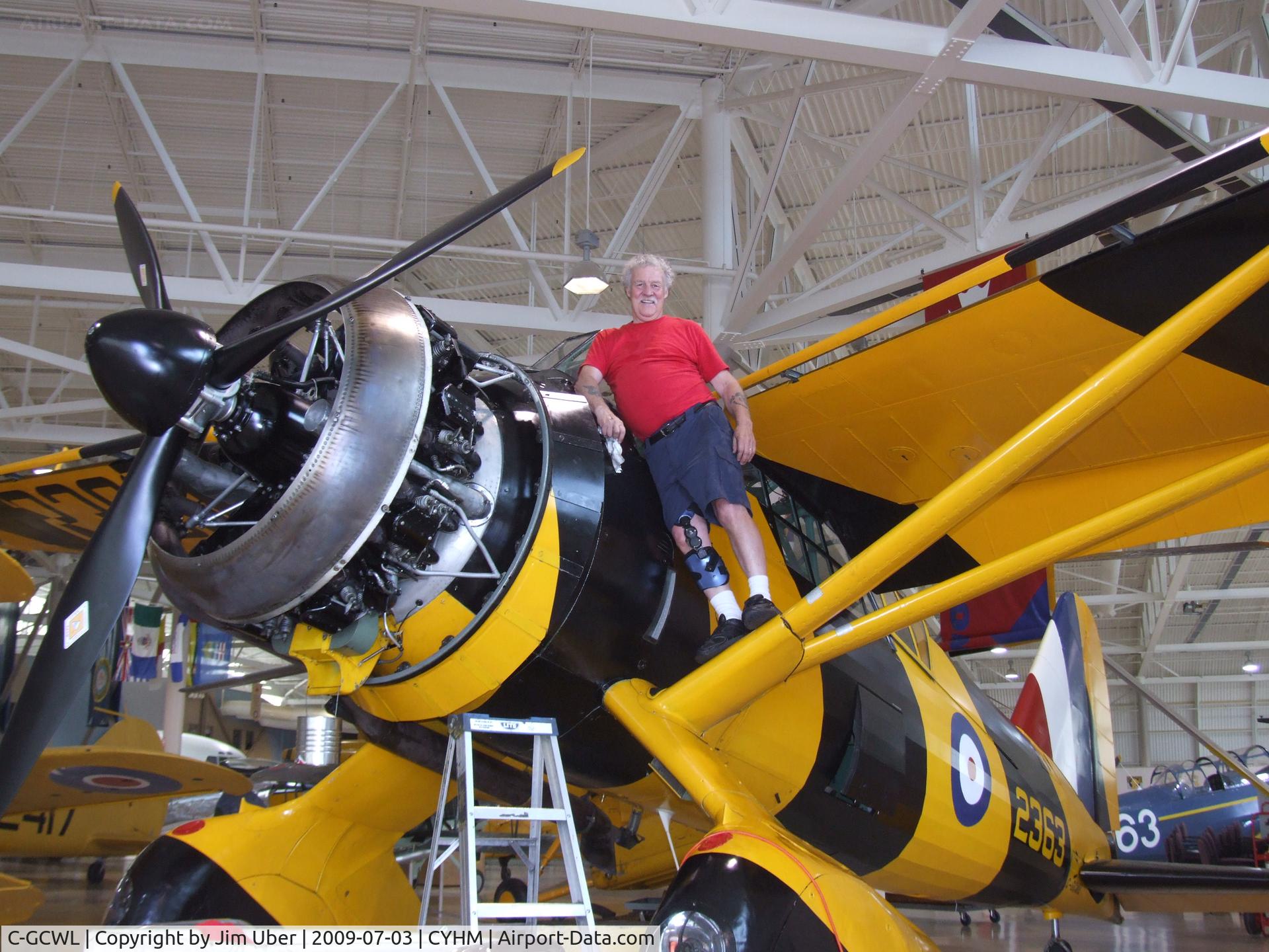 C-GCWL, 1942 Westland Lysander IIIA C/N 1202, Crewman is dwarfed by the beast-it has 50' wings, 870 HP, and a 12'6