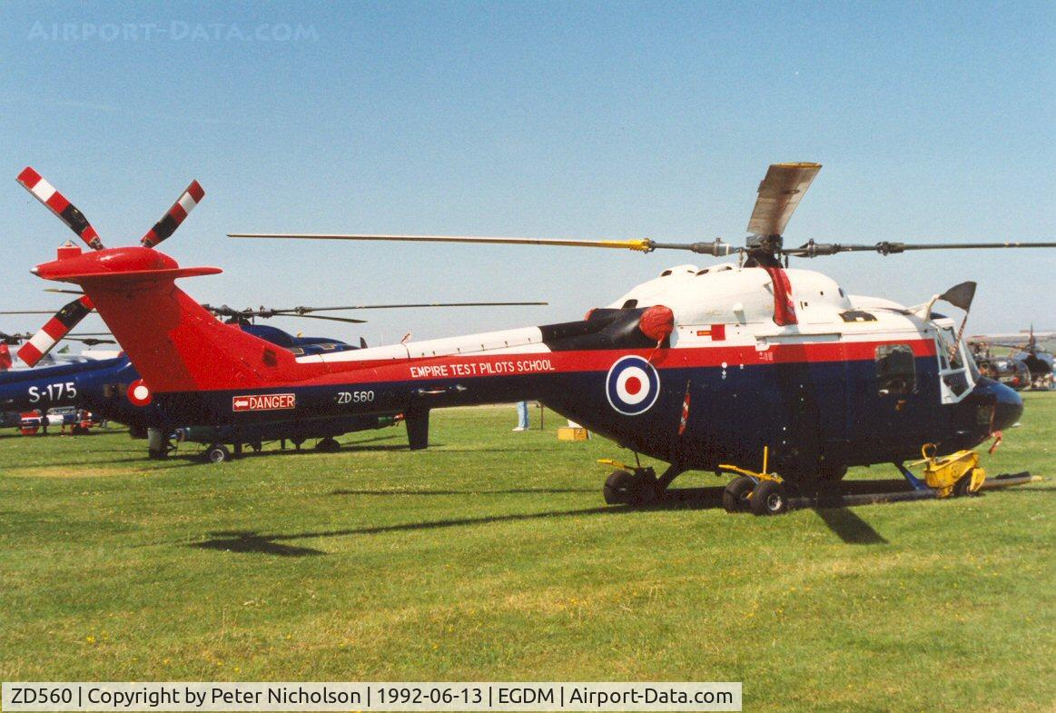 ZD560, 1987 Westland Lynx AH.7 C/N 333, Lynx AH.7 of the Empire Test Pilots School on display at the 1992 Air Tattoo Intnl at Boscombe Down.