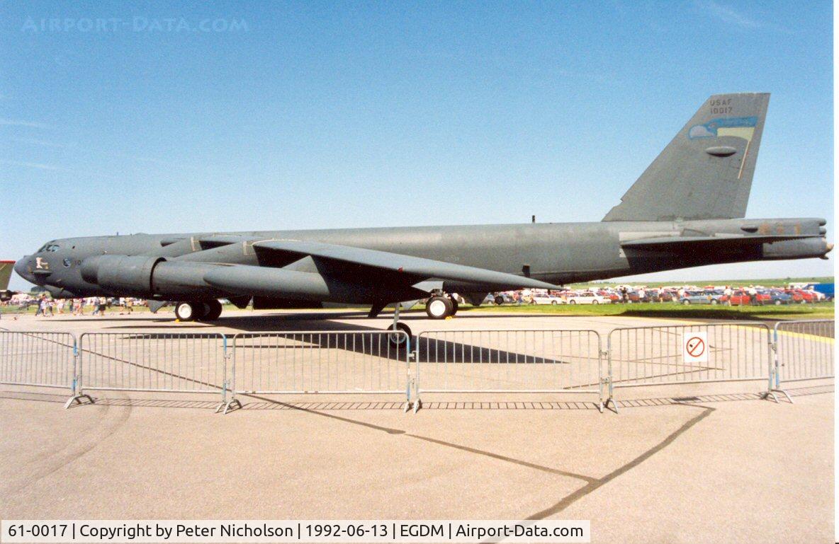 61-0017, 1961 Boeing B-52H Stratofortress C/N 464444, B-52H Stratofortress, callsign Czar 08, of 325th Bomb Squadron/92nd Wing at the 1992 Air Tattoo Intnl at Boscombe Down.