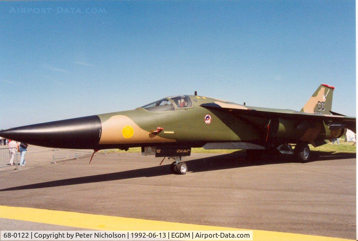 68-0122, 1968 General Dynamics F-111D Aardvark C/N A6-38, F-111D of 522nd Fighter Squadron/27th Fighter Wing at the 1992 Air Tattoo Intnl at Boscombe Down.