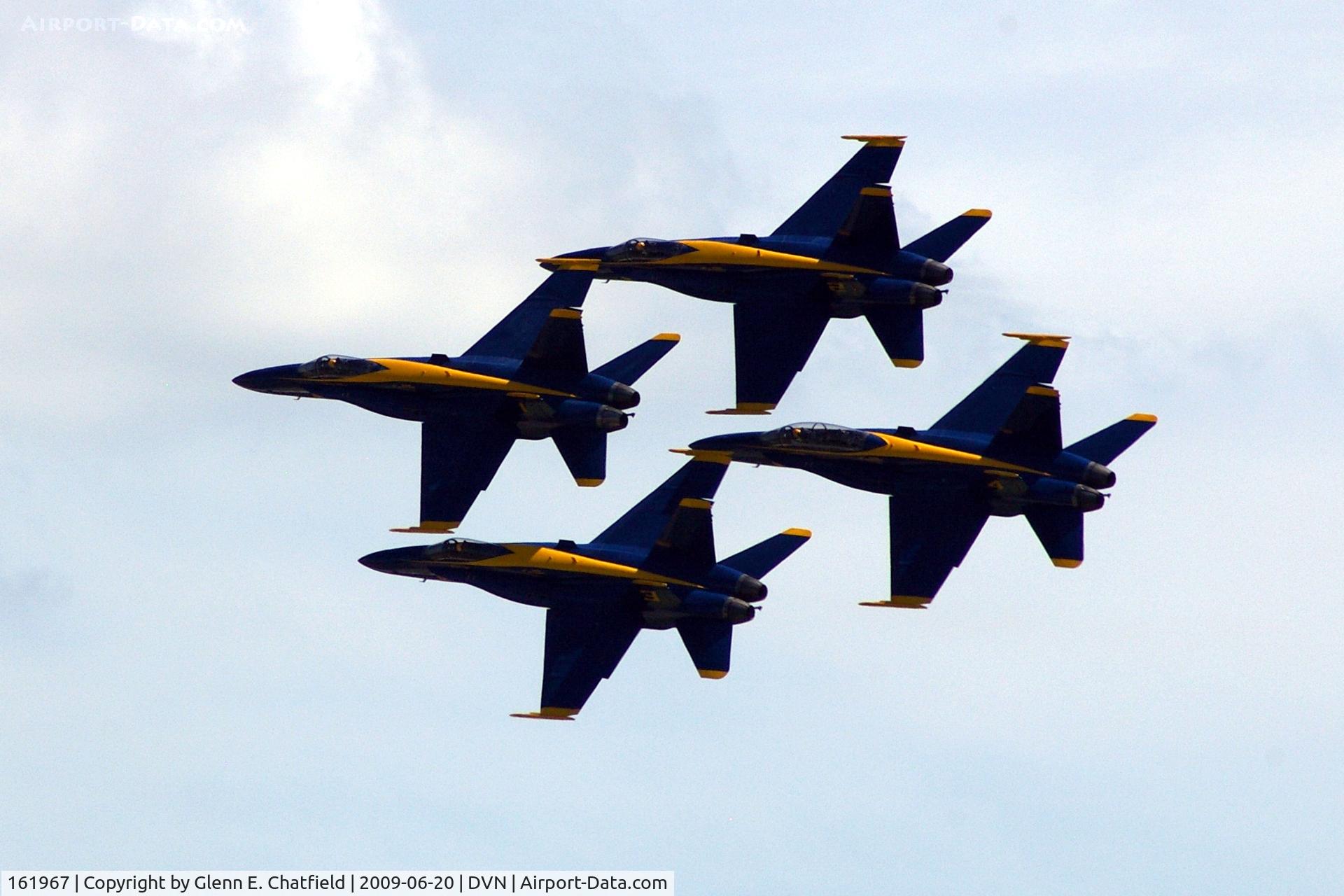161967, McDonnell Douglas F/A-18A Hornet C/N 0183/A144, Blue Angels at the Quad Cities Air Show, and I'm shooting into the sun. Leading 163106, 163130 and 161959