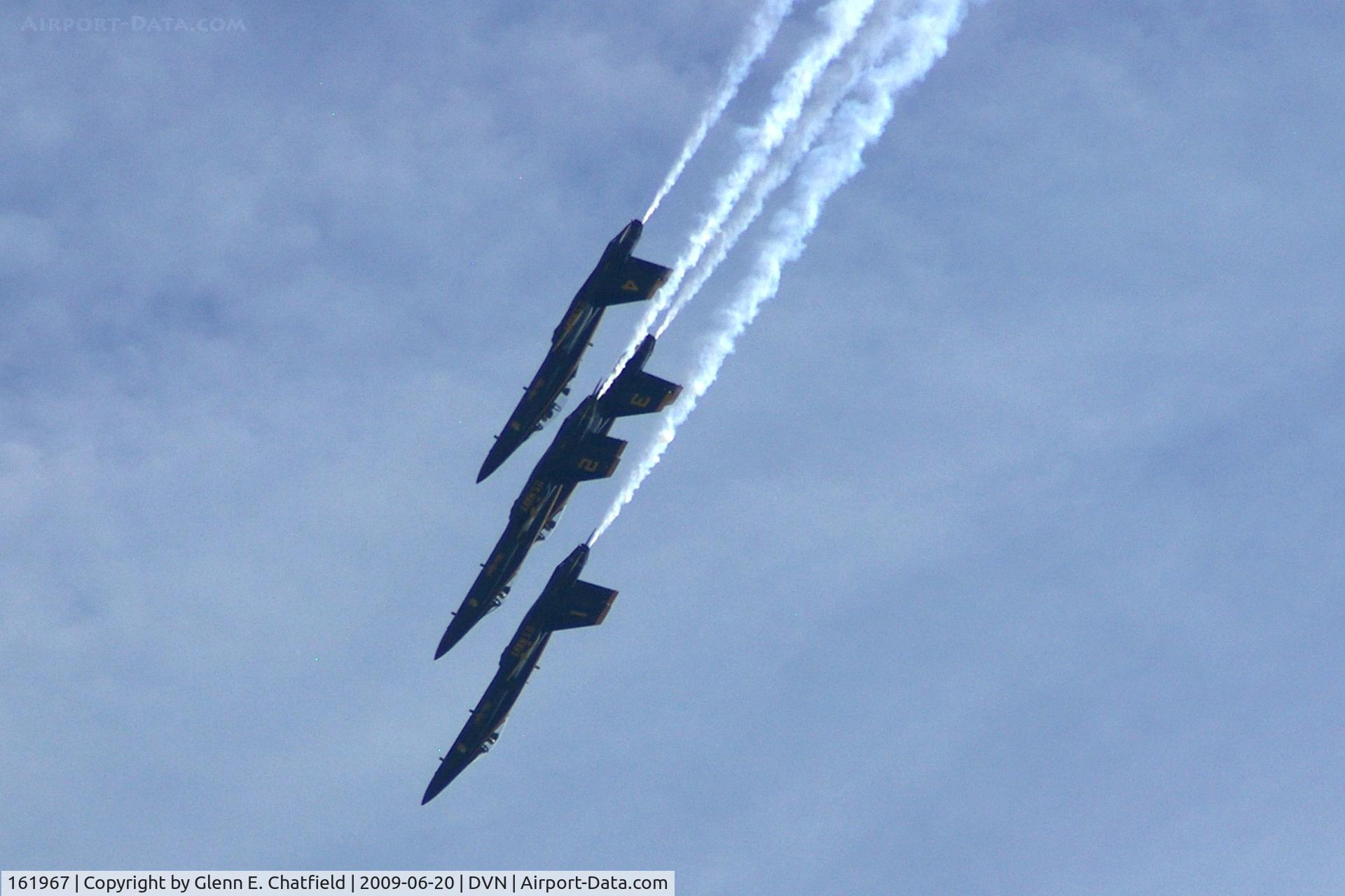161967, McDonnell Douglas F/A-18A Hornet C/N 0183/A144, Blue Angels at the Quad Cities Air Show, and I'm shooting into the sun. Leading 163106, 163130 and 161959