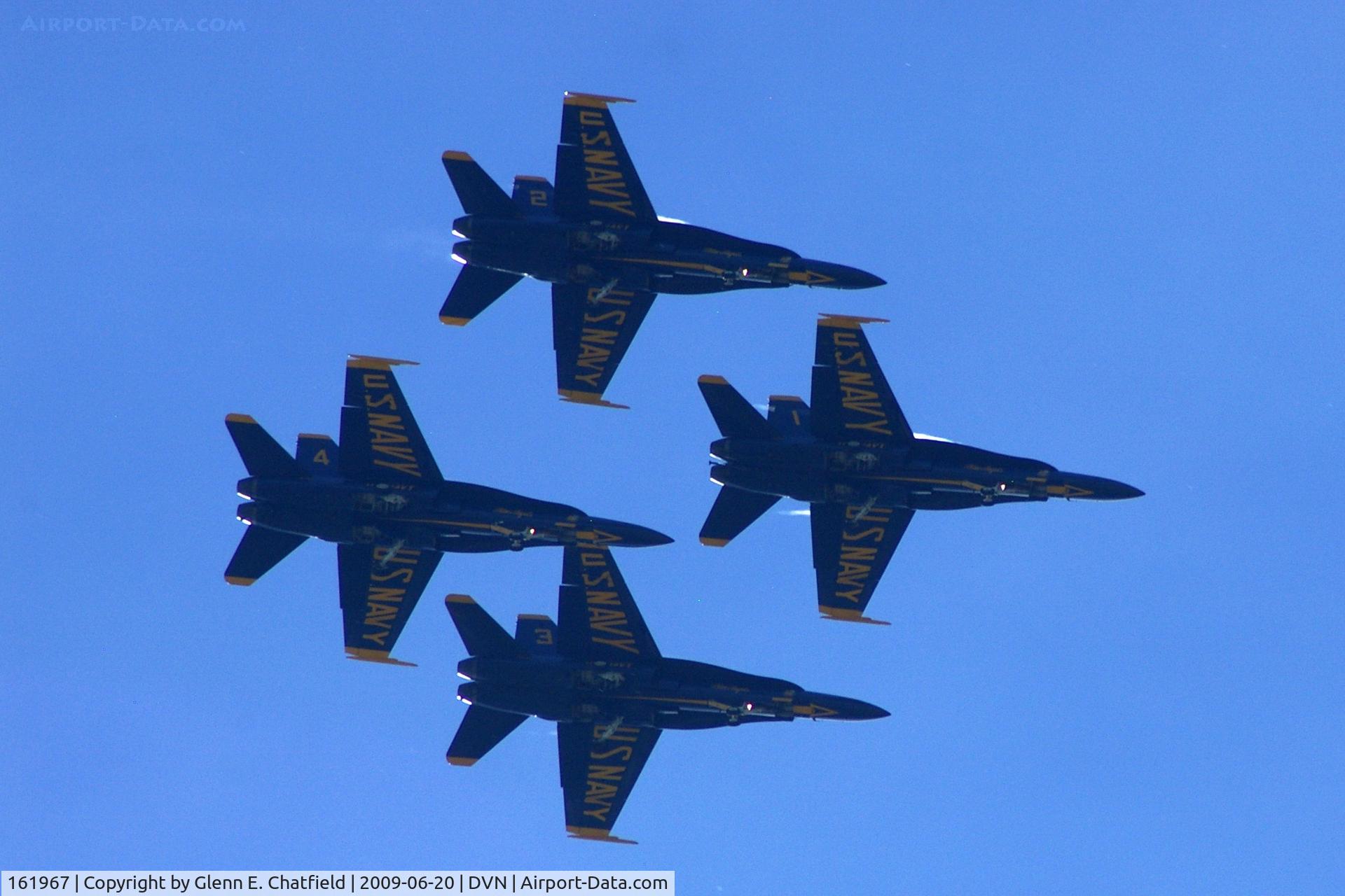 161967, McDonnell Douglas F/A-18A Hornet C/N 0183/A144, Blue Angels at the Quad Cities Air Show, and I'm shooting into the sun. Leading 163106, 163130 and 161959