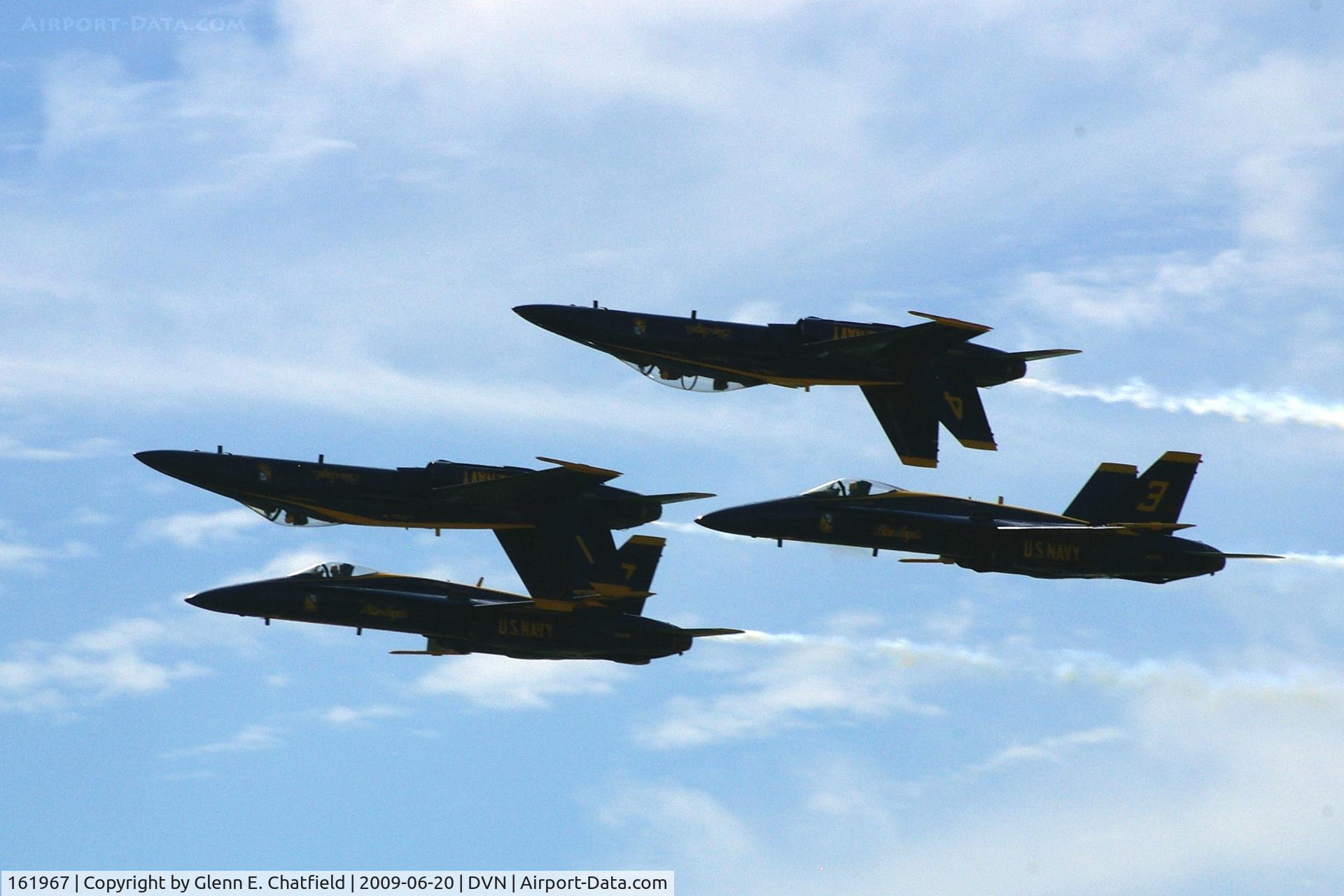161967, McDonnell Douglas F/A-18A Hornet C/N 0183/A144, Blue Angels at the Quad Cities Air Show, and I'm shooting into the sun. Leading 163106, 163130 and 161959