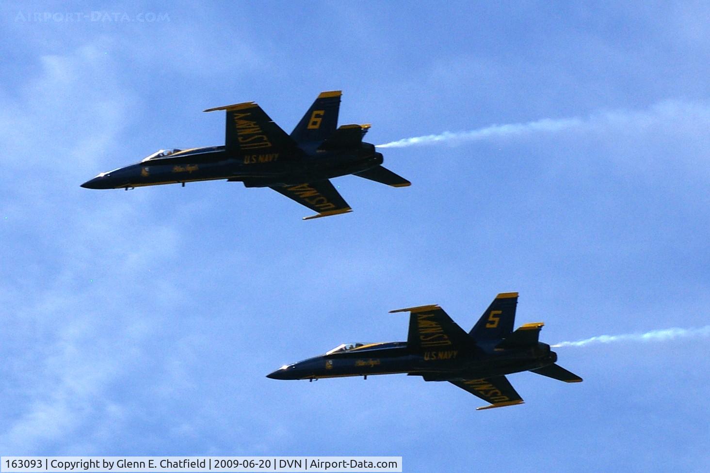 163093, McDonnell Douglas F/A-18A Hornet C/N 0475/A391, Blue Angels at the Quad Cities Air Show, and I'm shooting into the sun. Lower plane is 162826