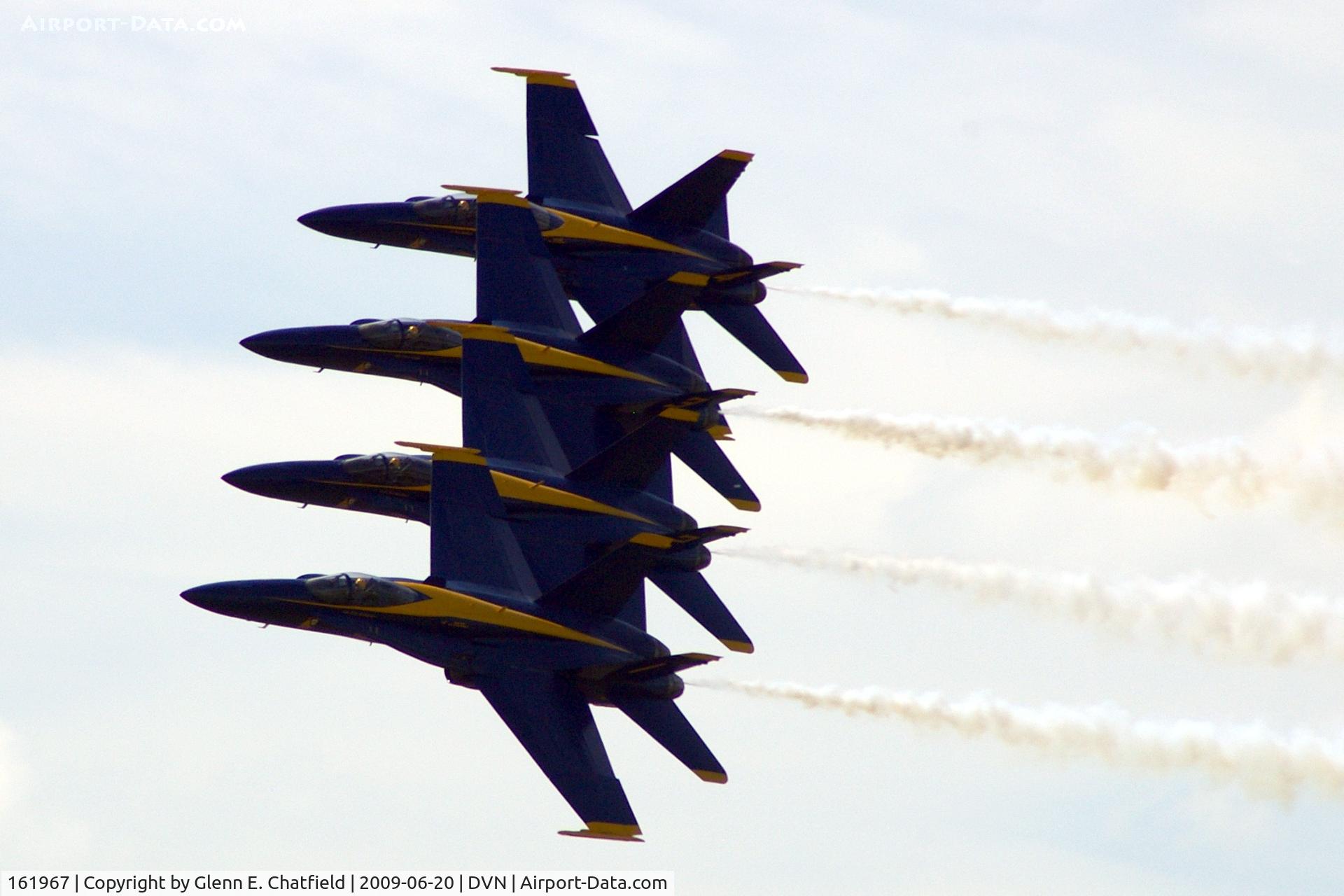 161967, McDonnell Douglas F/A-18A Hornet C/N 0183/A144, Blue Angels at the Quad Cities Air Show, and I'm shooting into the sun. Leading 163106, 163130 and 161959