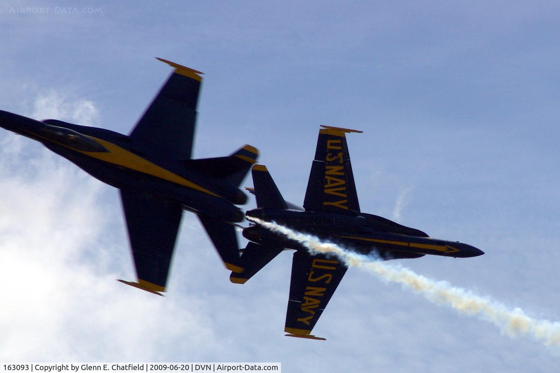 163093, McDonnell Douglas F/A-18A Hornet C/N 0475/A391, Blue Angels at the Quad Cities Air Show, and I'm shooting into the sun. With #5 -162826