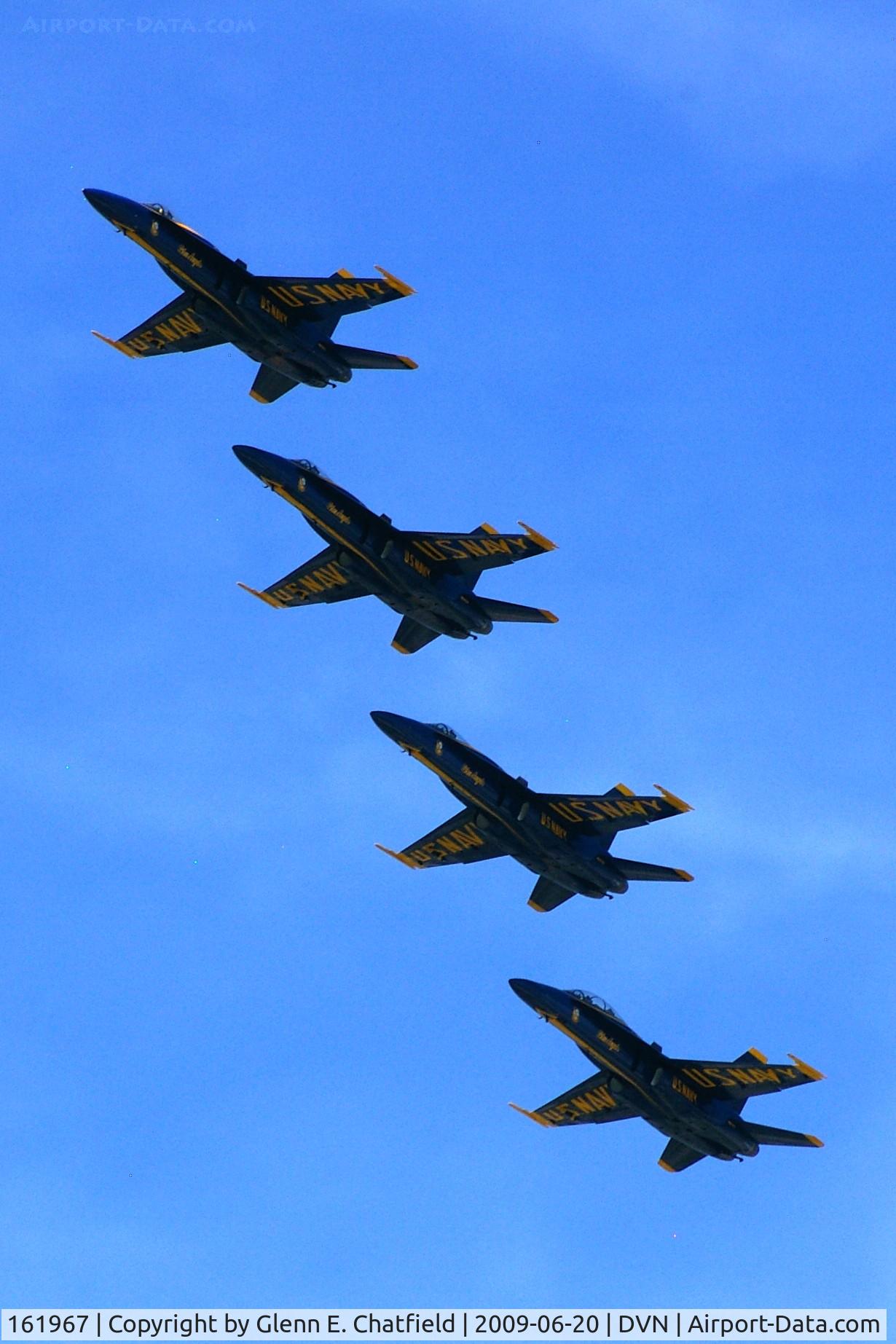 161967, McDonnell Douglas F/A-18A Hornet C/N 0183/A144, Blue Angels at the Quad Cities Air Show, and I'm shooting into the sun. Leading 163106, 163130 and 161959