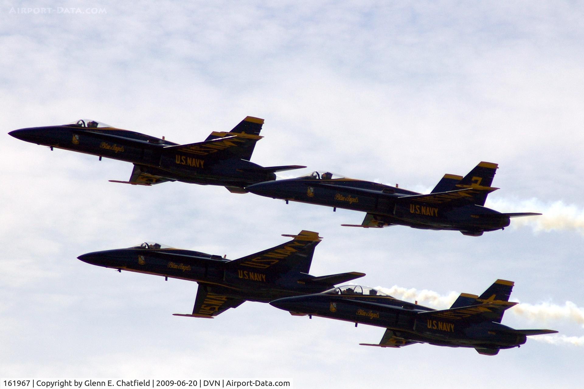 161967, McDonnell Douglas F/A-18A Hornet C/N 0183/A144, Blue Angels at the Quad Cities Air Show, and I'm shooting into the sun. Leading 163106, 163130 and 161959