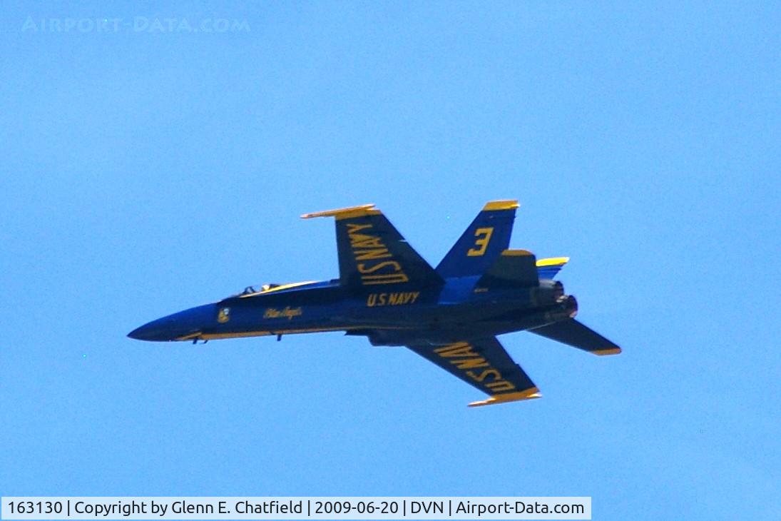 163130, McDonnell Douglas F/A-18A-21-MC Hornet C/N 0539/A448, Blue Angel 3 at the Quad Cities Air Show, and I'm shooting into the sun.